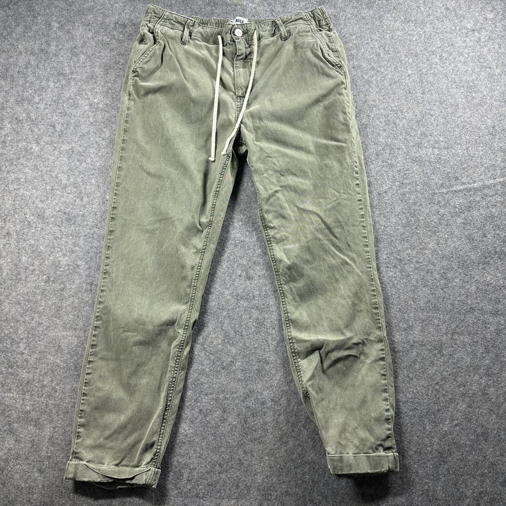 Paige Fraser Jogger Pants Mens 31 Olive Green Elastic Waist Cuffed Drawstring